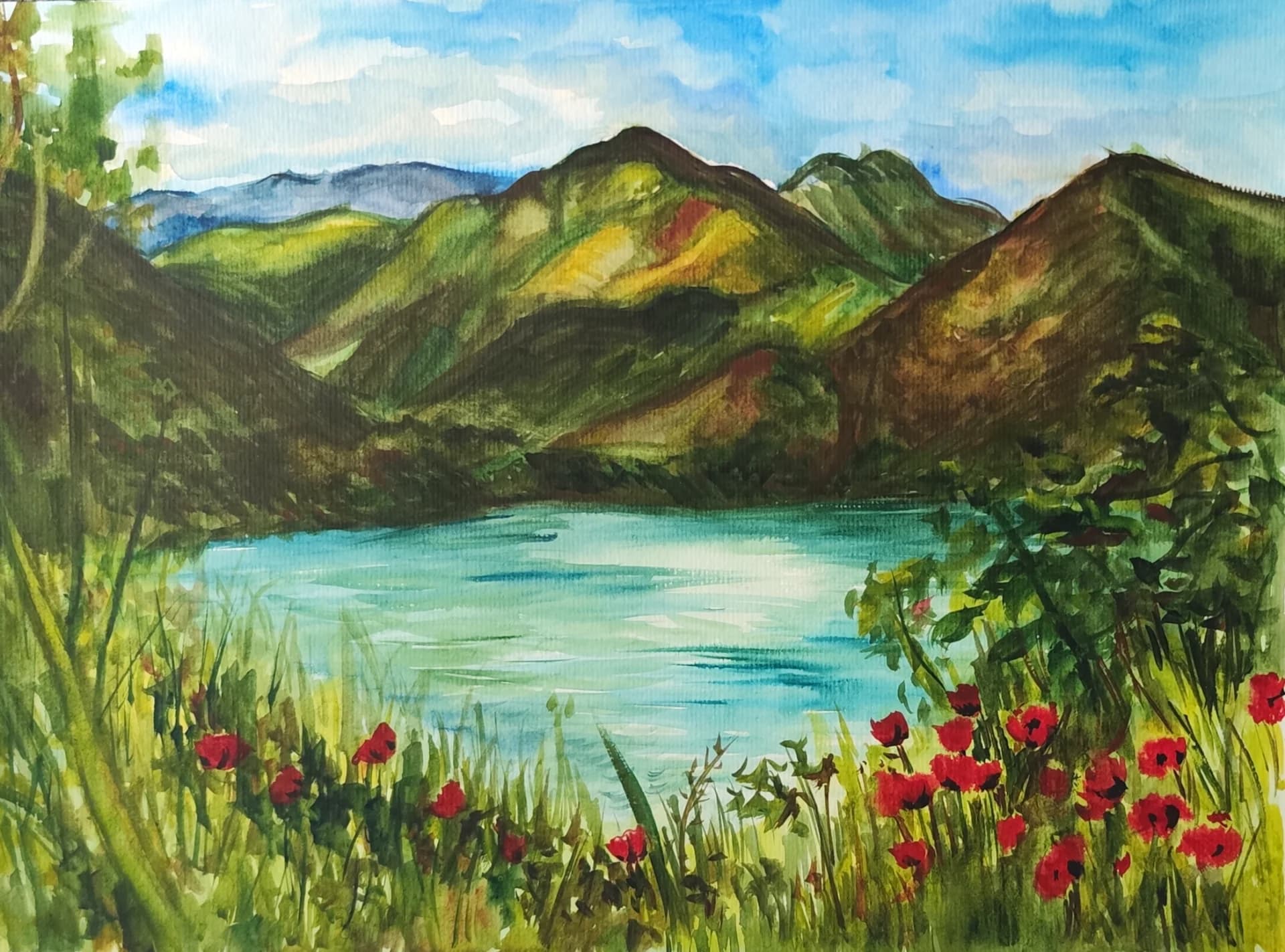 Poppies by the Lake